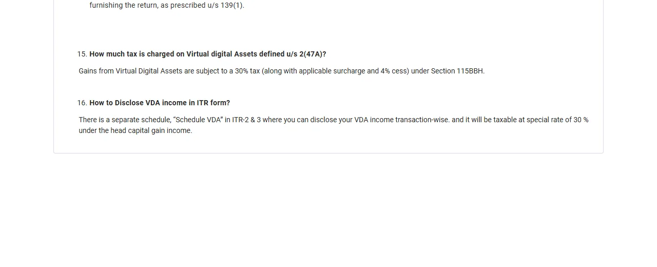 இந்திய Income Tax Department ITR-2 FAQ-வில் VDA income transaction-wise தெரிவிக்கப்பட வேண்டும் என்ற பகுதி