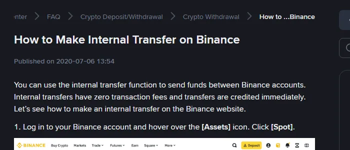 Binance ஆதரவு பக்கம் internal transfer-க்கு network fee இல்லை என்றும் உடனடியாக credit ஆகும் என்றும் விளக்குகிறது